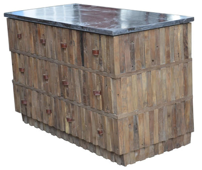 47" Brown Distressed Reclaimed Wood Carved Geometric Six Drawer Buffet Table HomeRoots