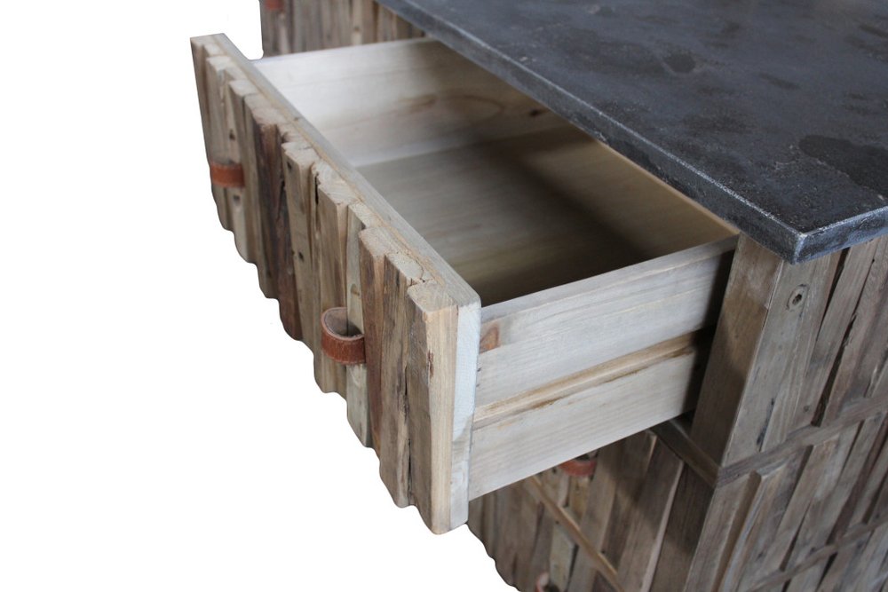 47" Brown Distressed Reclaimed Wood Carved Geometric Six Drawer Buffet Table HomeRoots