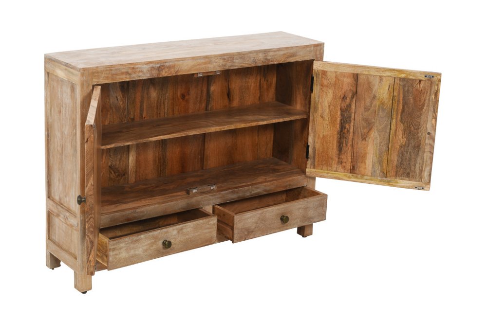 48" White Distressed Solid Wood Carved Floral Two Drawer Sideboard With Two Doors HomeRoots