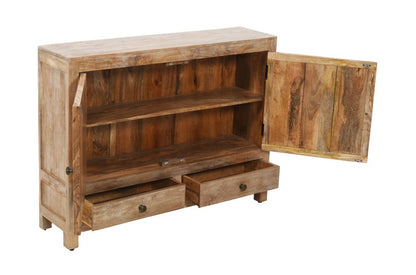 48" White Distressed Solid Wood Carved Floral Two Drawer Sideboard With Two Doors HomeRoots