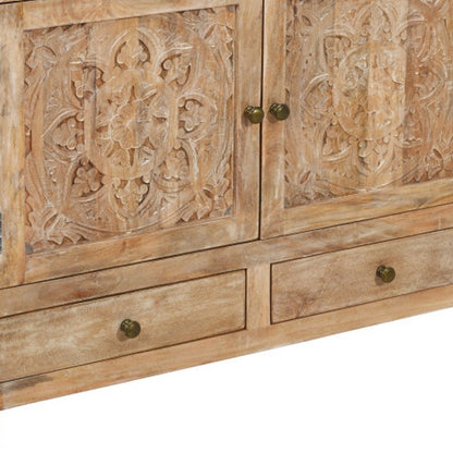 48" White Distressed Solid Wood Carved Floral Two Drawer Sideboard With Two Doors HomeRoots