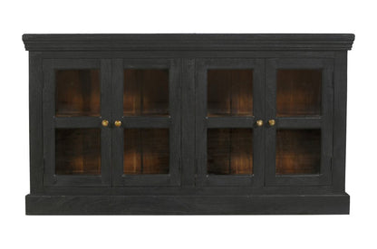 62" Charcoal Distressed Solid Wood Sideboard with Four Glass Doors HomeRoots