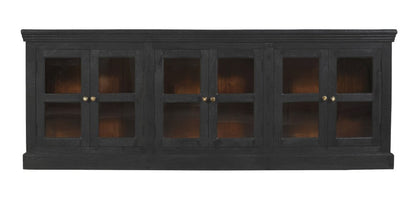 93" Charcoal Distressed Solid Wood Sideboard With Six Glass Doors HomeRoots