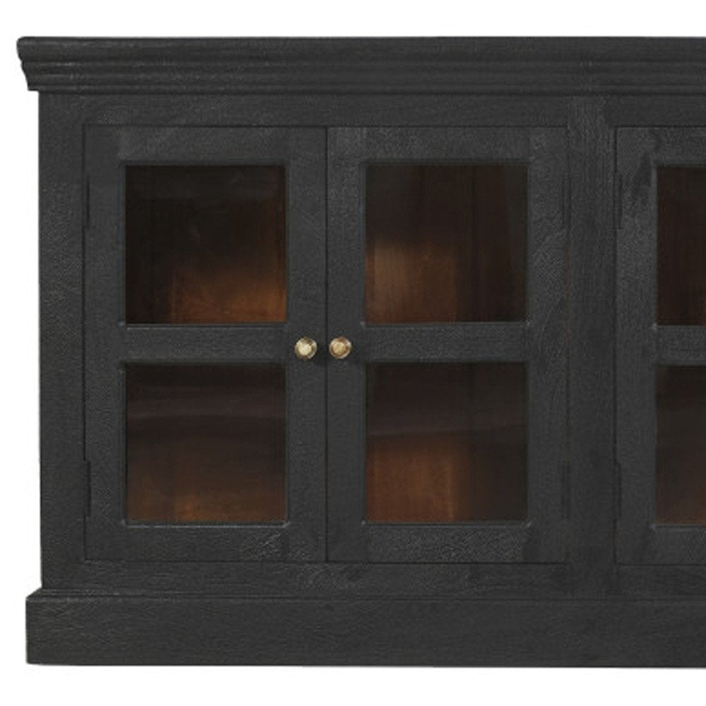 93" Charcoal Distressed Solid Wood Sideboard With Six Glass Doors HomeRoots