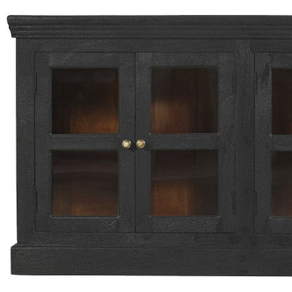 93" Charcoal Distressed Solid Wood Sideboard With Six Glass Doors HomeRoots