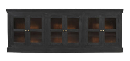 93" Charcoal Distressed Solid Wood Sideboard With Six Glass Doors HomeRoots