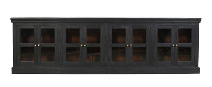 118" Charcoal Distressed Solid Wood Sideboard With 8 Glass Doors HomeRoots
