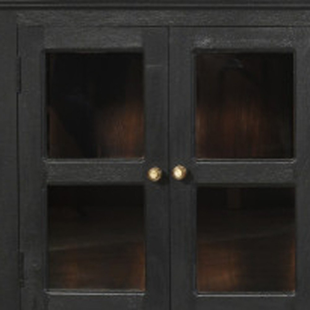 118" Charcoal Distressed Solid Wood Sideboard With 8 Glass Doors HomeRoots