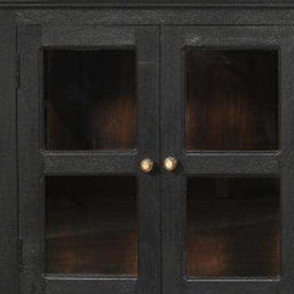 118" Charcoal Distressed Solid Wood Sideboard With 8 Glass Doors HomeRoots