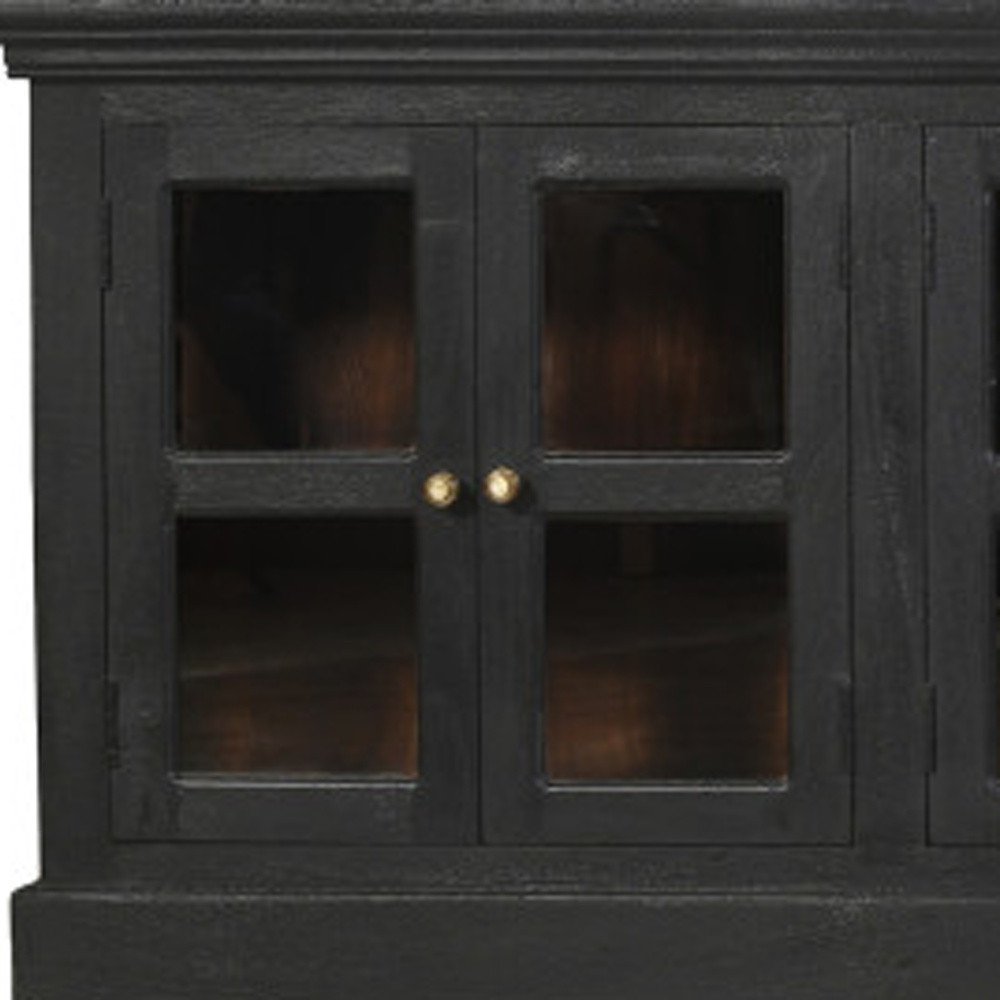 118" Charcoal Distressed Solid Wood Sideboard With 8 Glass Doors HomeRoots