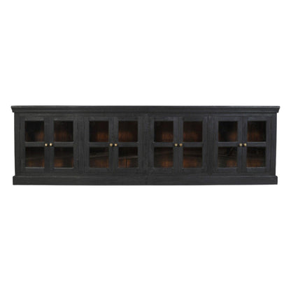 118" Charcoal Distressed Solid Wood Sideboard With 8 Glass Doors HomeRoots