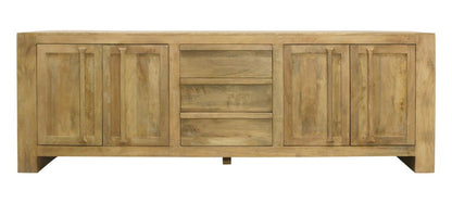 94" Natural Distressed Solid Wood Three Drawer Sideboard With Four Doors HomeRoots