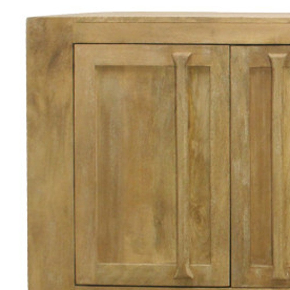 94" Natural Distressed Solid Wood Three Drawer Sideboard With Four Doors HomeRoots