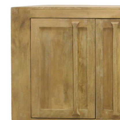 94" Natural Distressed Solid Wood Three Drawer Sideboard With Four Doors HomeRoots