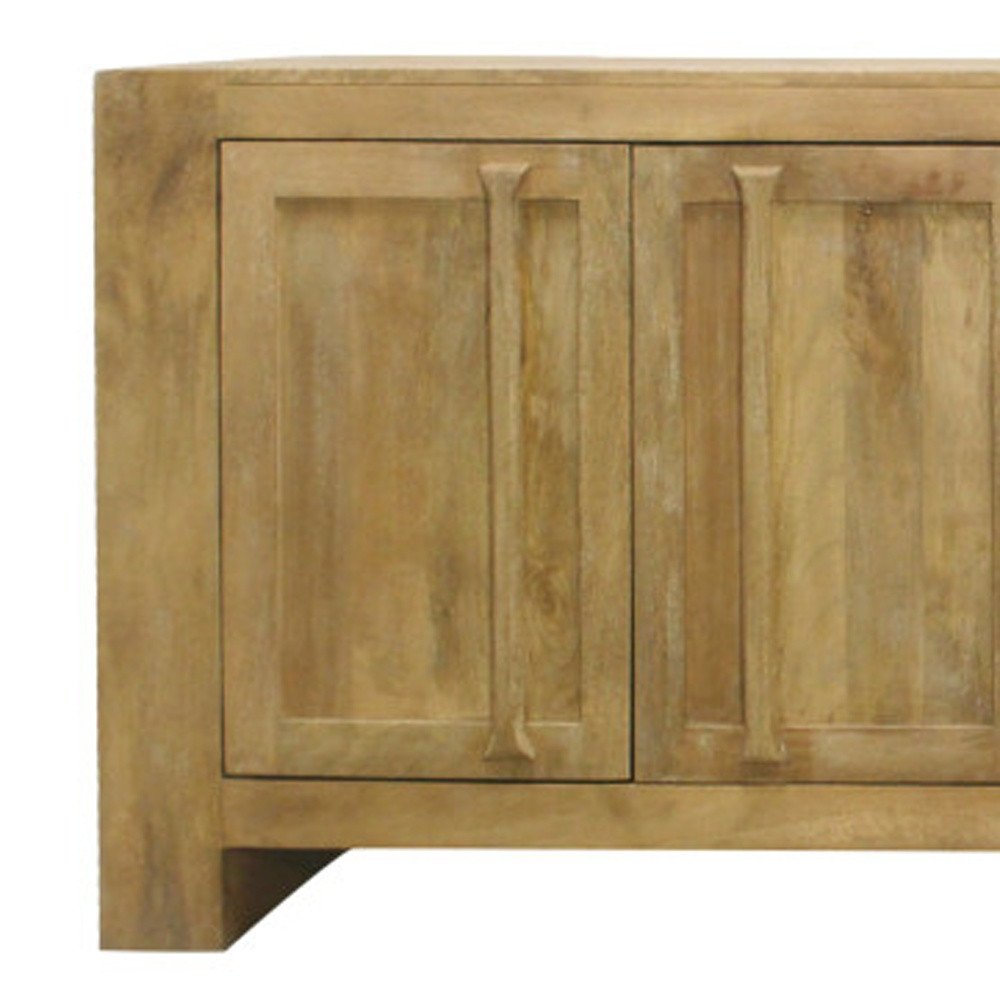 94" Natural Distressed Solid Wood Three Drawer Sideboard With Four Doors HomeRoots