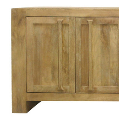 94" Natural Distressed Solid Wood Three Drawer Sideboard With Four Doors HomeRoots
