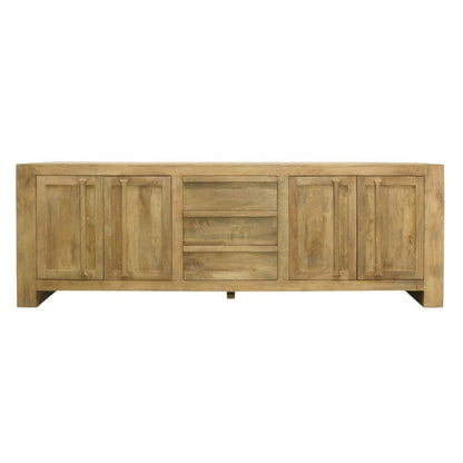 94" Natural Distressed Solid Wood Three Drawer Sideboard With Four Doors HomeRoots