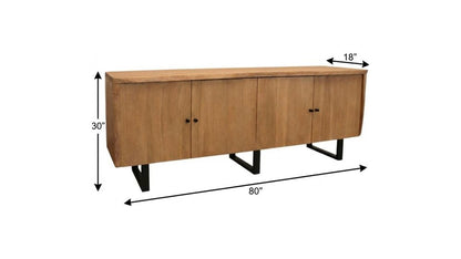 80" Natural Distressed Solid Wood Live Edge Credenza With Four Doors HomeRoots