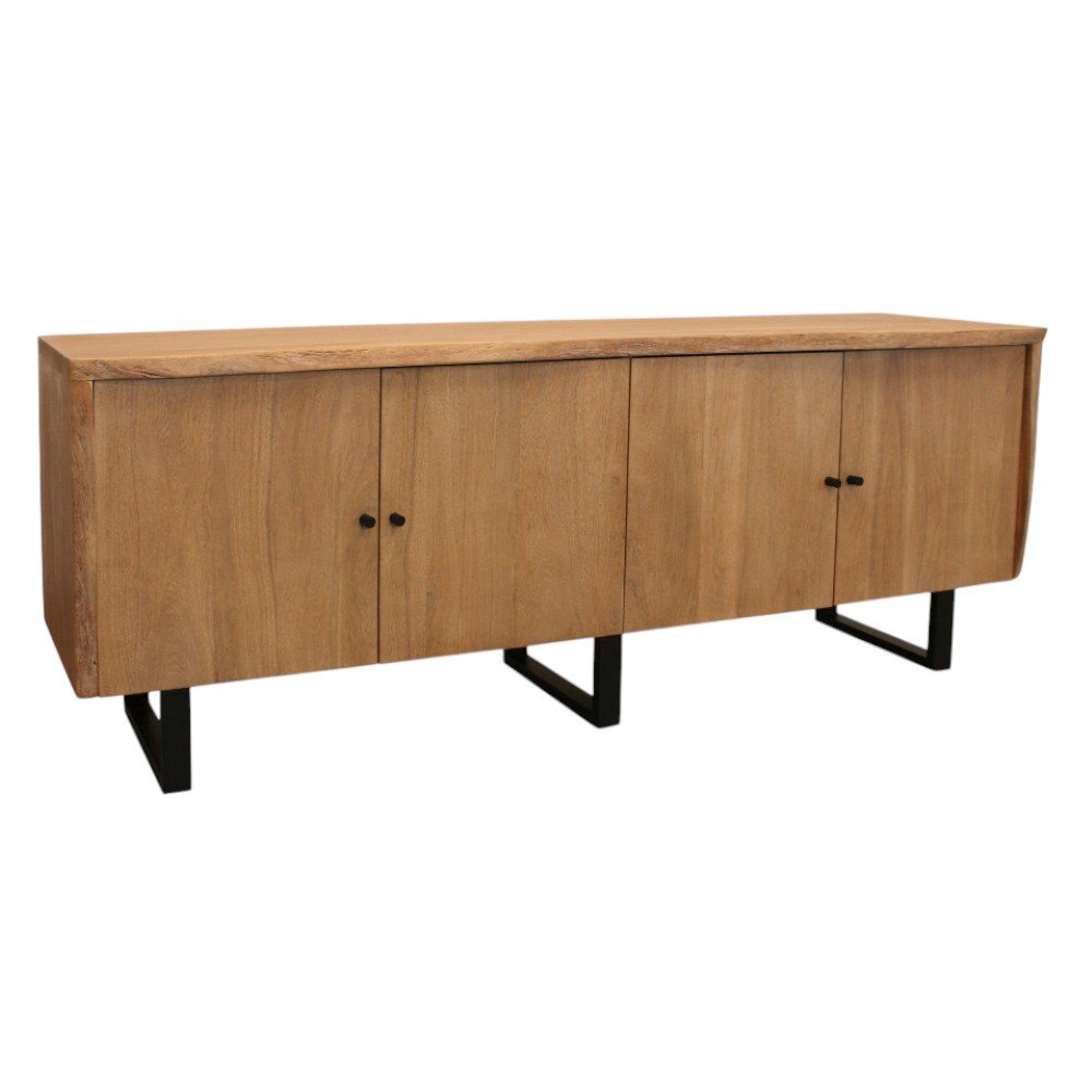 80" Natural Distressed Solid Wood Live Edge Credenza With Four Doors HomeRoots