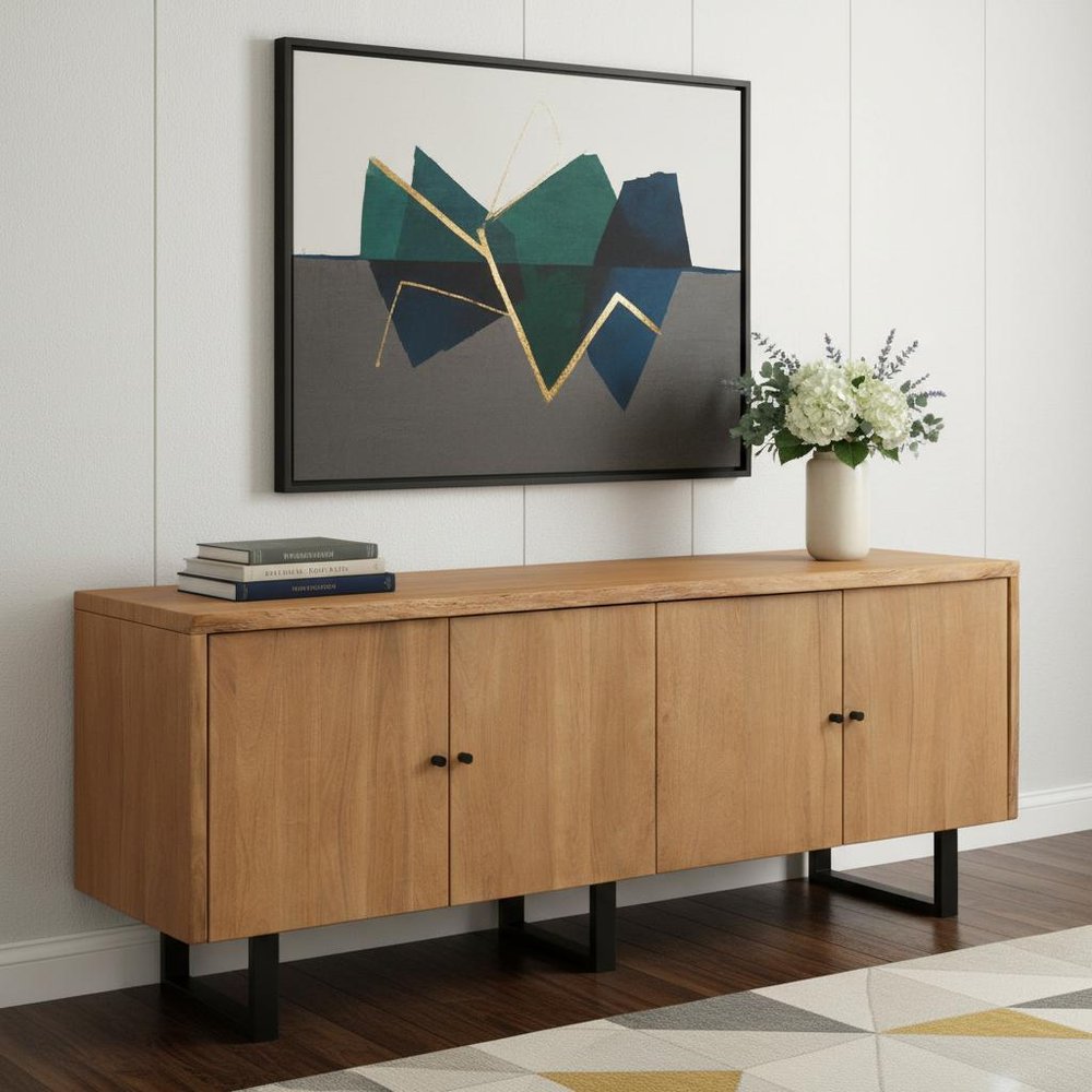 80" Natural Distressed Solid Wood Live Edge Credenza With Four Doors HomeRoots