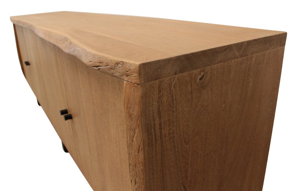 80" Natural Distressed Solid Wood Live Edge Credenza With Four Doors HomeRoots