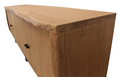 80" Natural Distressed Solid Wood Live Edge Credenza With Four Doors HomeRoots