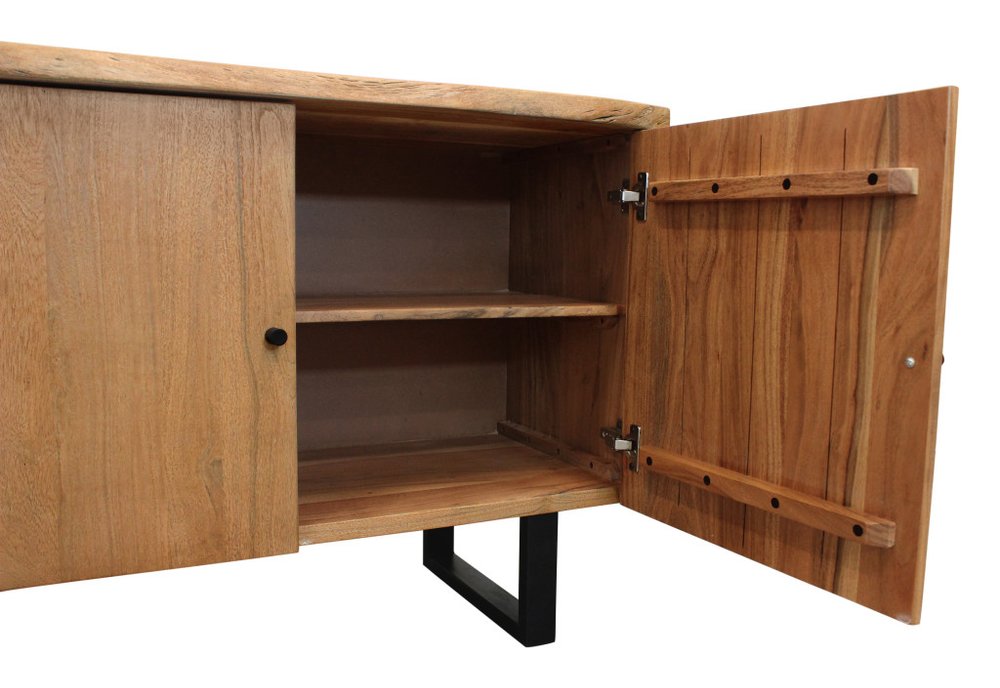 80" Natural Distressed Solid Wood Live Edge Credenza With Four Doors HomeRoots