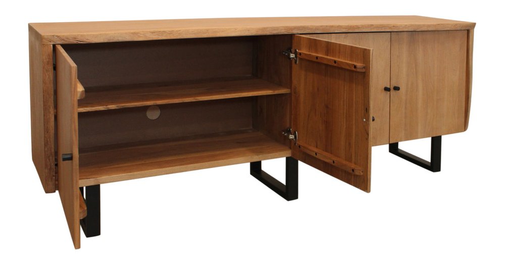 80" Natural Distressed Solid Wood Live Edge Credenza With Four Doors HomeRoots