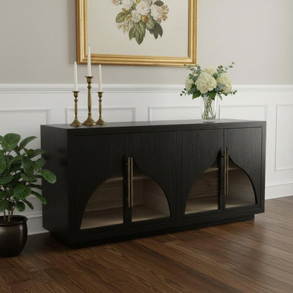 70" Dark Brown Distressed Solid Wood Sideboard With Four Doors HomeRoots