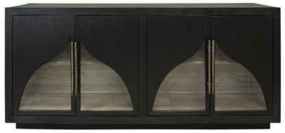 70" Dark Brown Distressed Solid Wood Sideboard With Four Doors HomeRoots