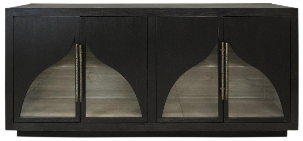 70" Dark Brown Distressed Solid Wood Sideboard With Four Doors HomeRoots