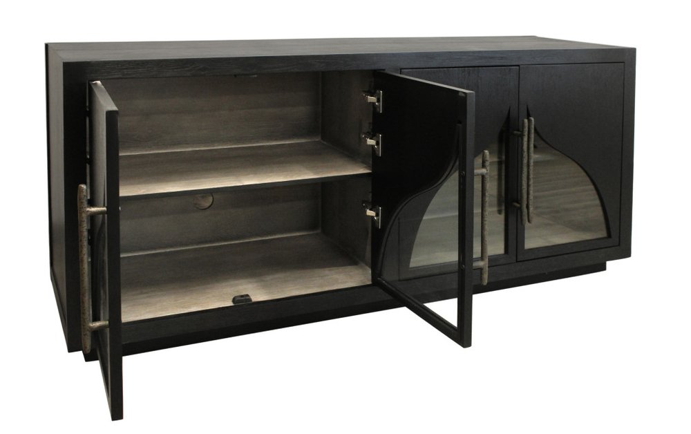 70" Dark Brown Distressed Solid Wood Sideboard With Four Doors HomeRoots