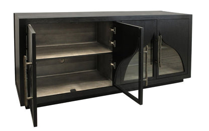70" Dark Brown Distressed Solid Wood Sideboard With Four Doors HomeRoots