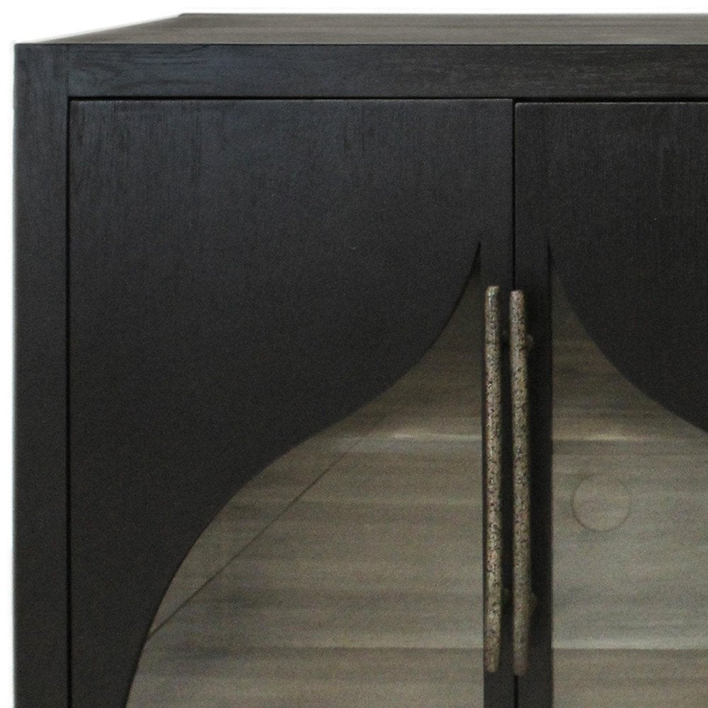 70" Dark Brown Distressed Solid Wood Sideboard With Four Doors HomeRoots