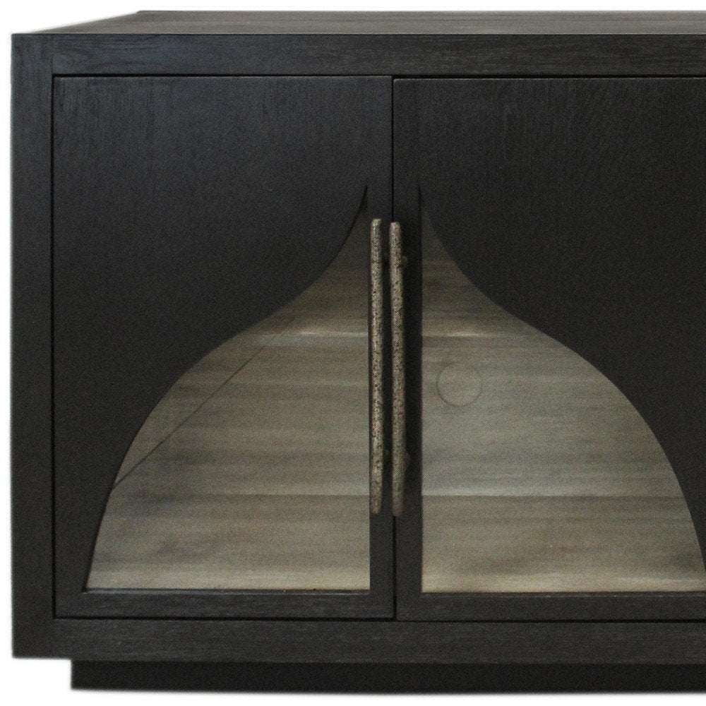 70" Dark Brown Distressed Solid Wood Sideboard With Four Doors HomeRoots