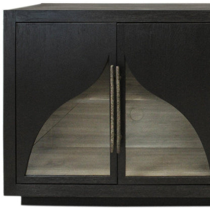 70" Dark Brown Distressed Solid Wood Sideboard With Four Doors HomeRoots