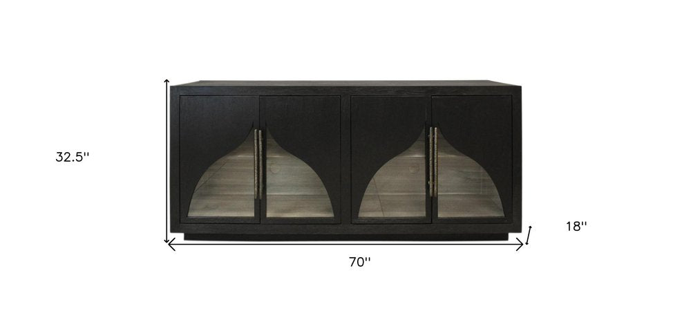 70" Dark Brown Distressed Solid Wood Sideboard With Four Doors HomeRoots