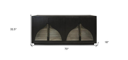 70" Dark Brown Distressed Solid Wood Sideboard With Four Doors HomeRoots