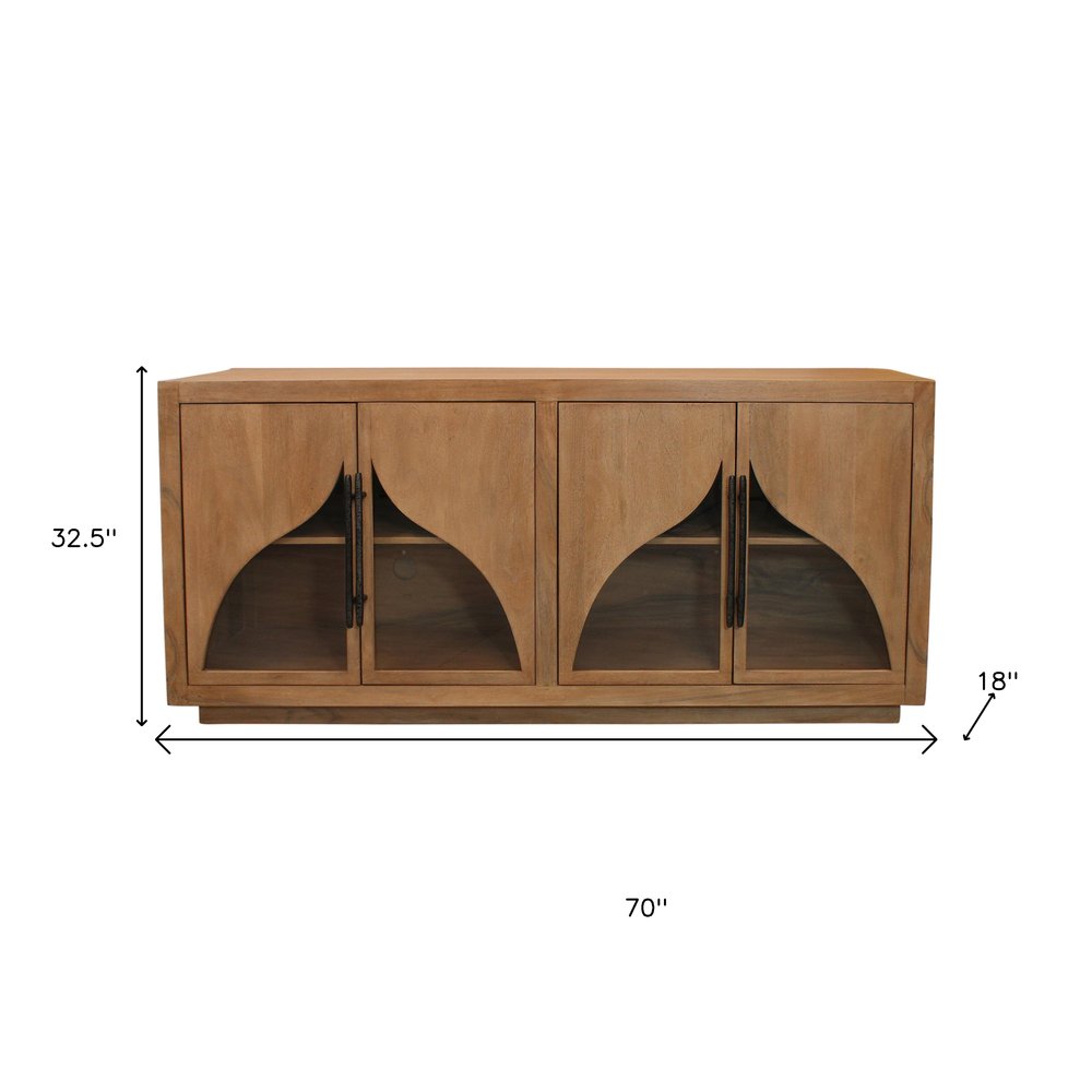 70" Natural Distressed Solid Wood Sideboard with Four Doors HomeRoots