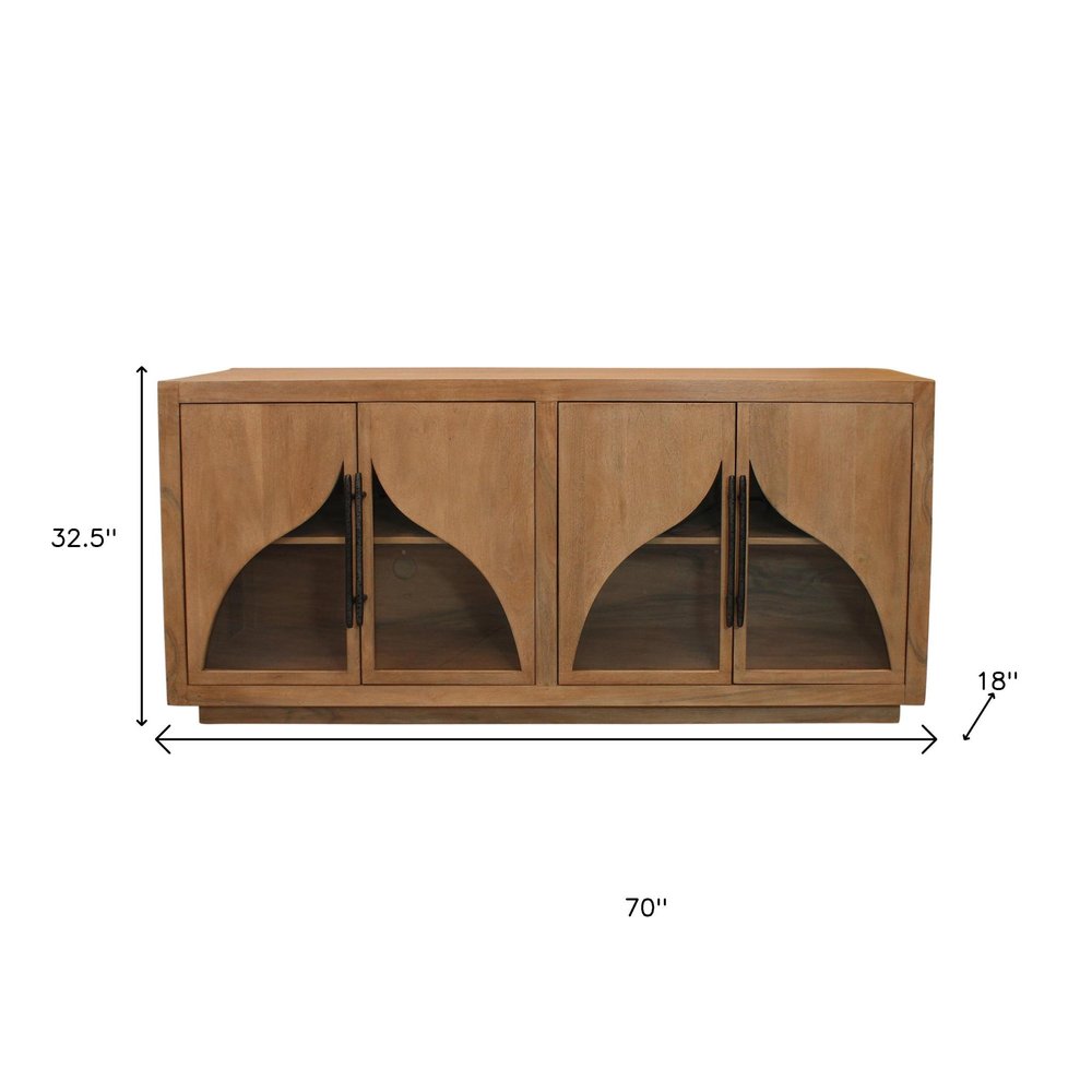 70" Natural Distressed Solid Wood Sideboard with Four Doors HomeRoots