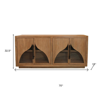 70" Natural Distressed Solid Wood Sideboard with Four Doors HomeRoots