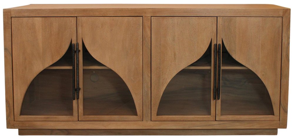 70" Natural Distressed Solid Wood Sideboard with Four Doors HomeRoots