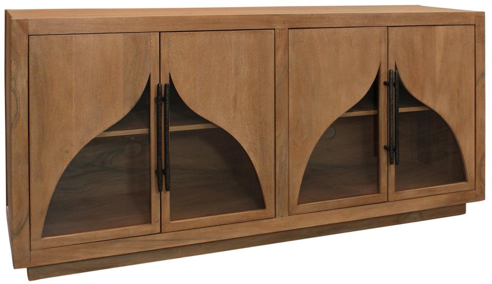 70" Natural Distressed Solid Wood Sideboard with Four Doors HomeRoots