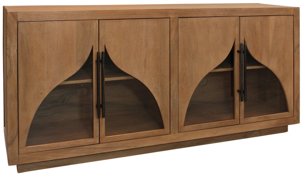 70" Natural Distressed Solid Wood Sideboard with Four Doors HomeRoots