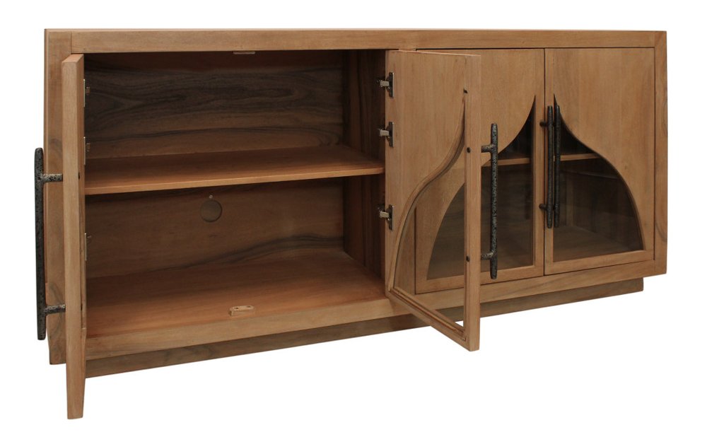 70" Natural Distressed Solid Wood Sideboard with Four Doors HomeRoots