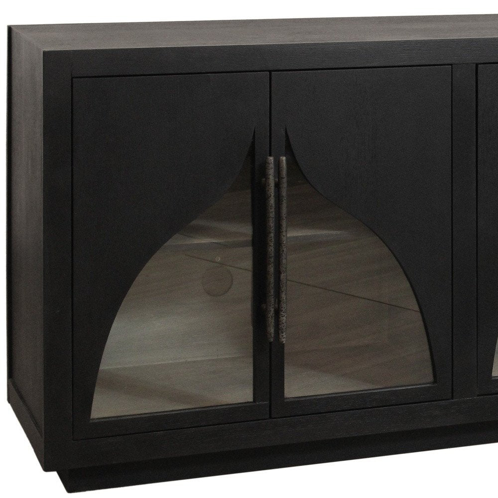 95" Dark Brown Solid Wood Sideboard With Six Glass Doors HomeRoots