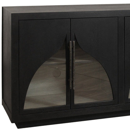 95" Dark Brown Solid Wood Sideboard With Six Glass Doors HomeRoots