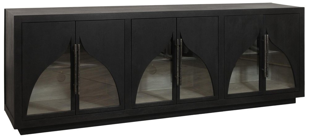 95" Dark Brown Solid Wood Sideboard With Six Glass Doors HomeRoots