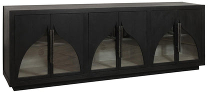 95" Dark Brown Solid Wood Sideboard With Six Glass Doors HomeRoots