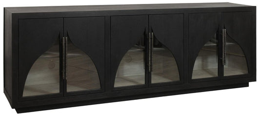 95" Dark Brown Solid Wood Sideboard With Six Glass Doors